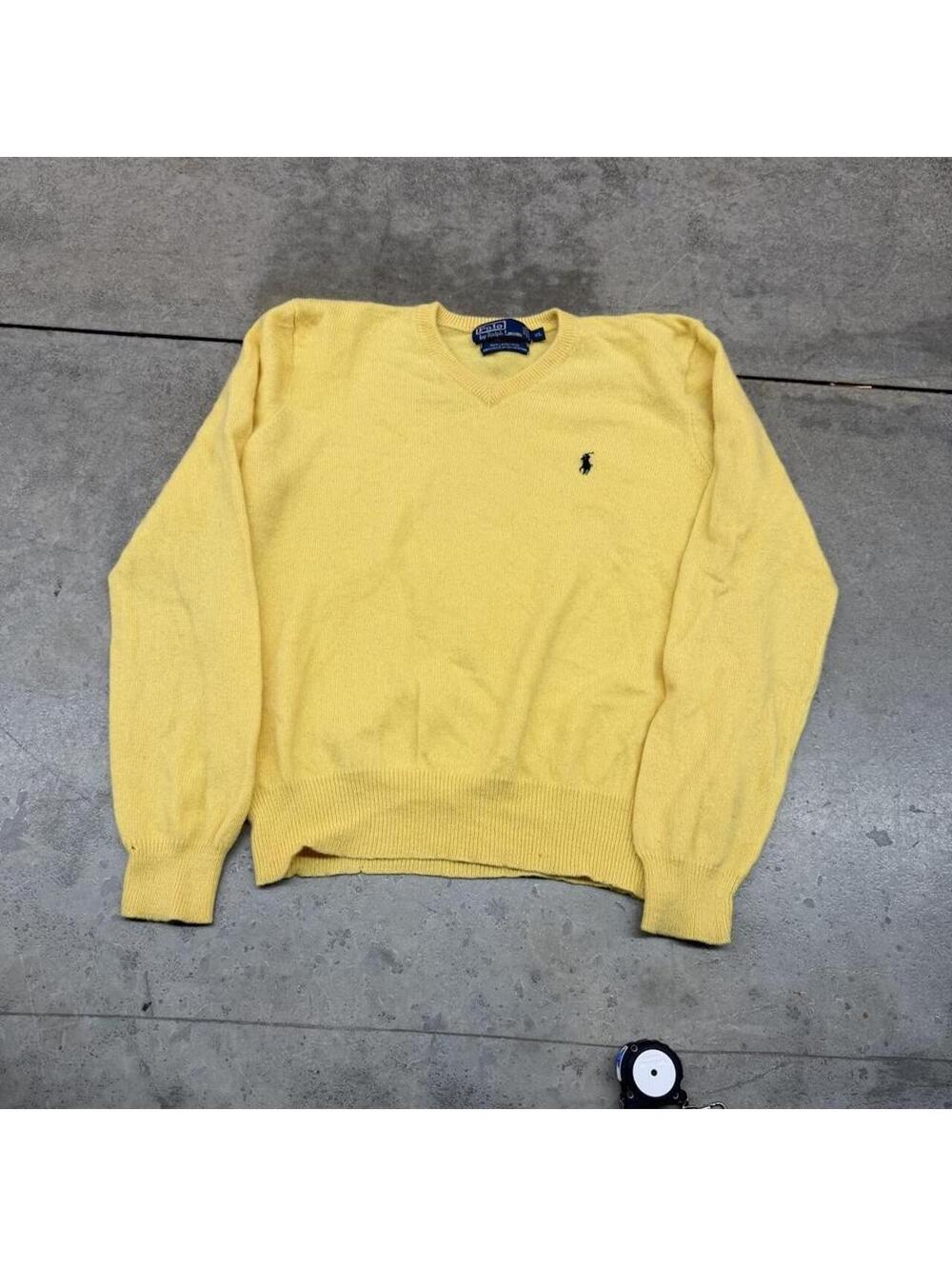 vintage polo ralph lauren yellow v neck knit sweater size xl WOMENS
